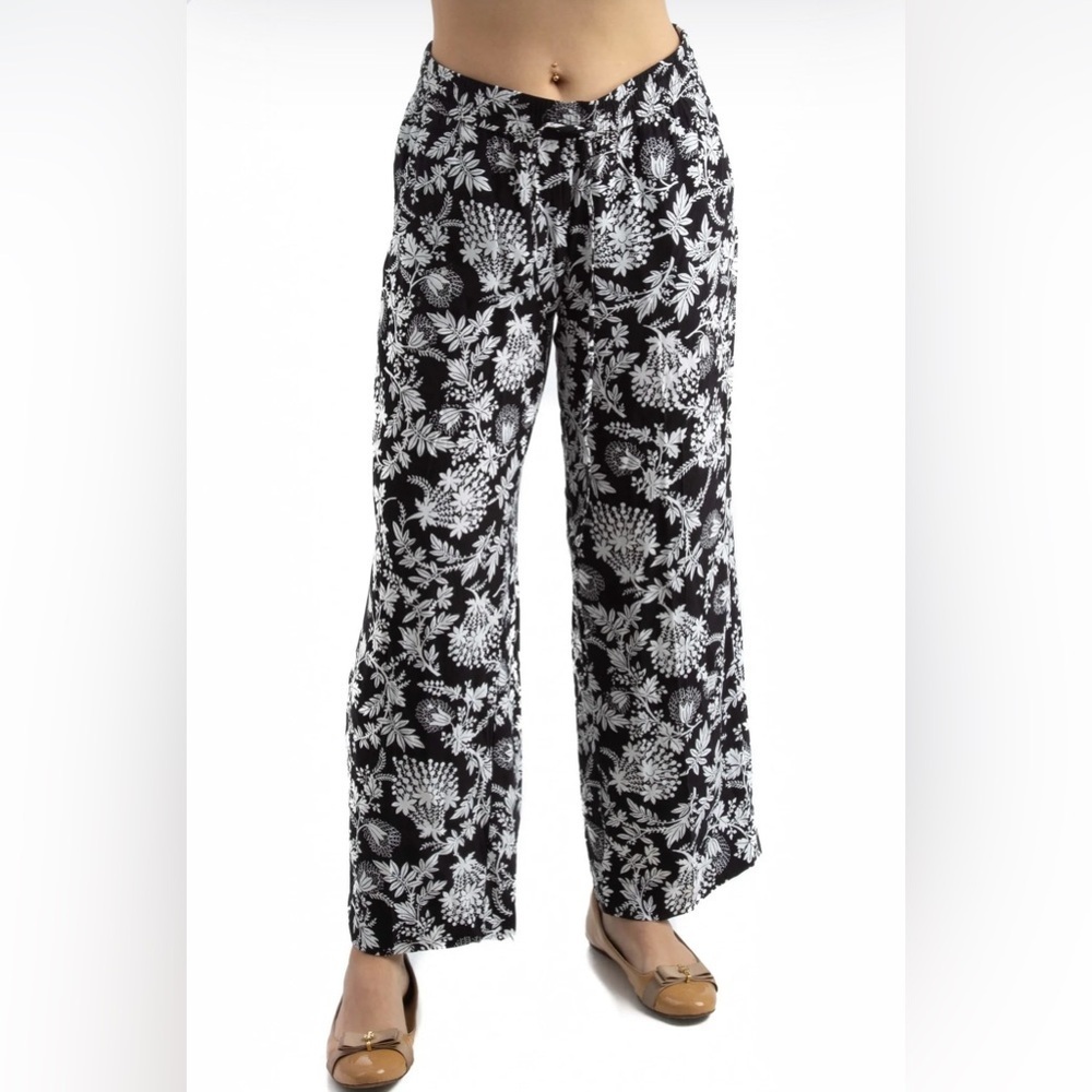 LOFT Black & White‎ Floral Wide Leg Pants XS 100% Viscose